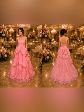 🌸 Pink Lace Ball Gown / Quinceañera / Formal Dress – NWT 🌸 Size L